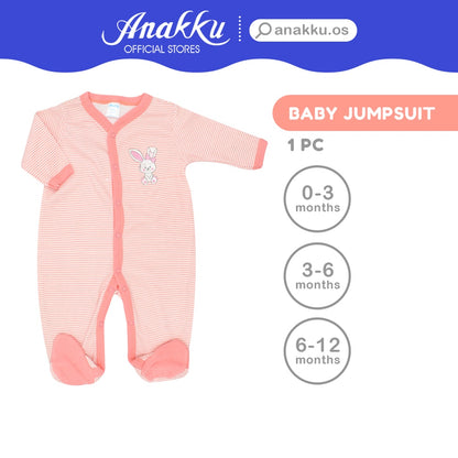 Anakku Newborn Baby Girl Jumpsuit Snap-on Button Long Sleeves Baju Bayi Perempuan [0-12 Months] EAK420-2