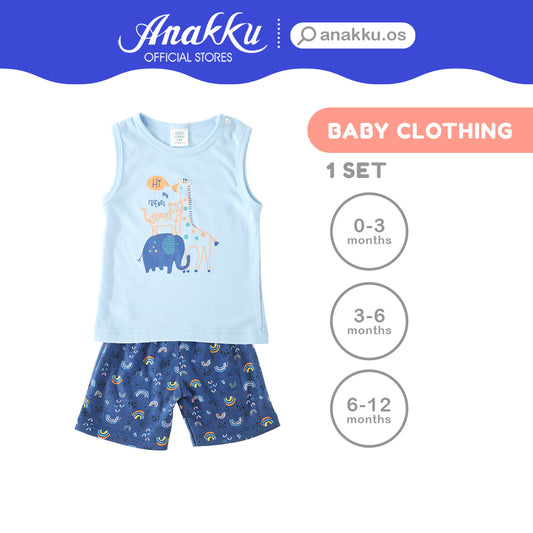 Anakku [0-12M] Baby Boy Newborn Singlet + Bermuda Suit Set Baju Bayi Lelaki ELL615-2