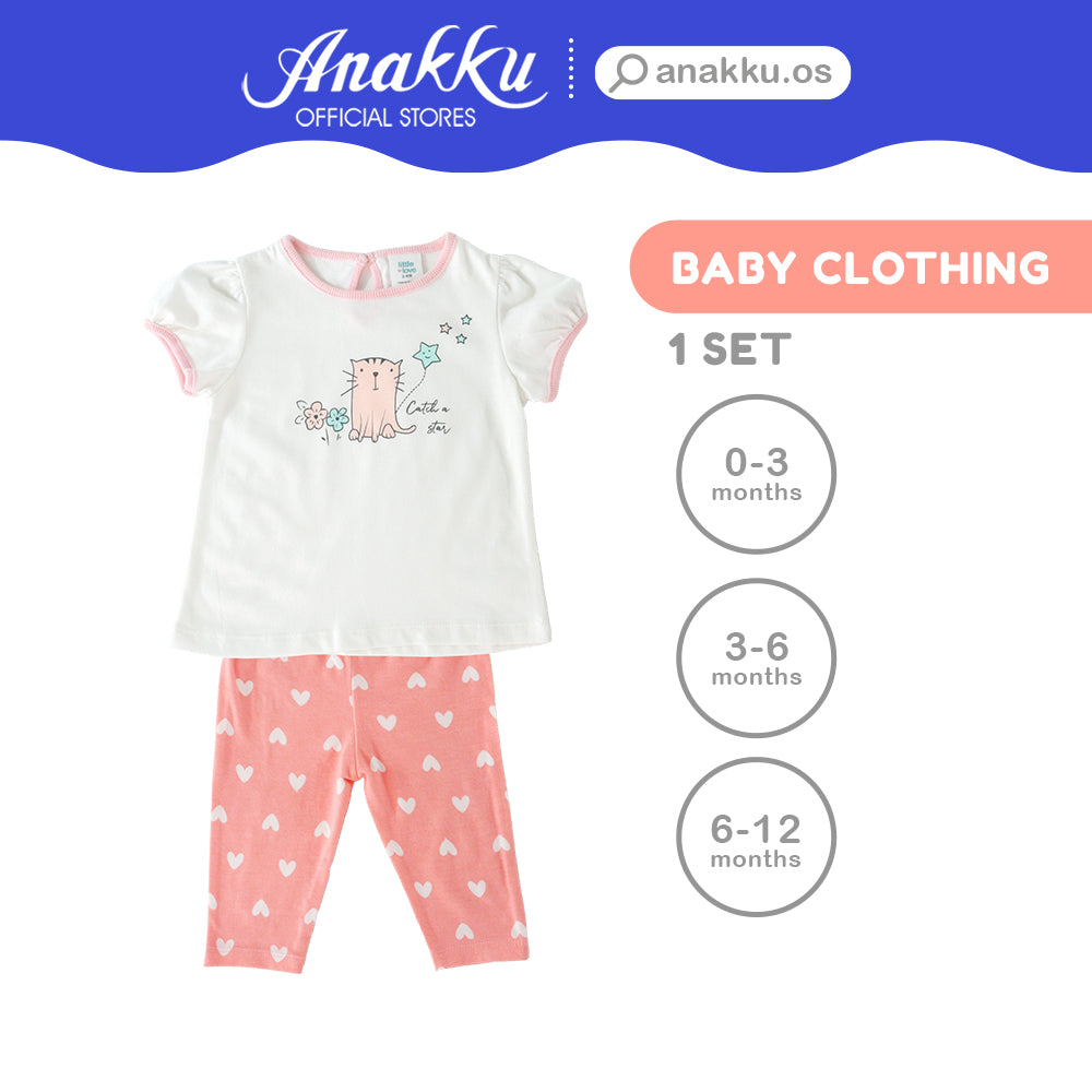 Anakku [0-12M] Baby Girl Newborn Short Sleeves Tee + Leggings Suit Set Baju Bayi Perempuan ELL616-2