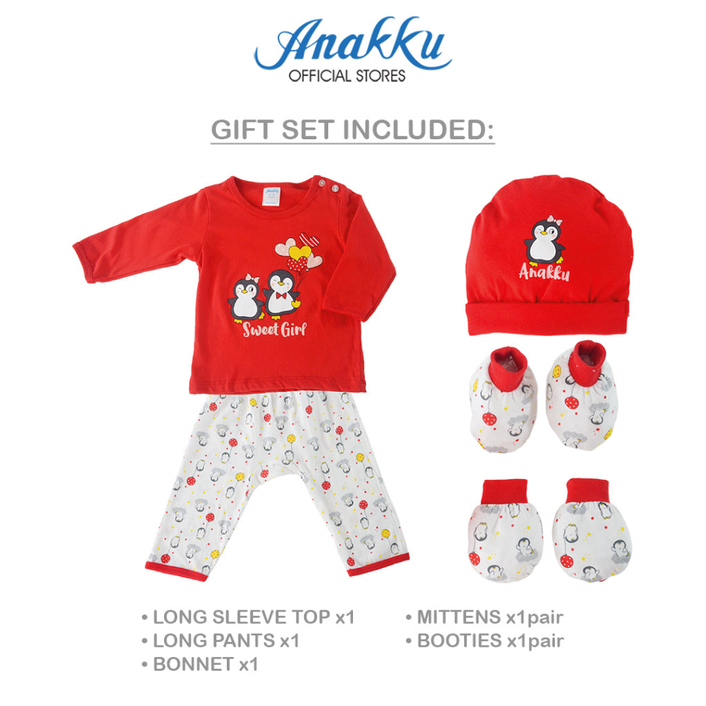 Anakku [0-6M] Newborn Baby Girl Penguin Gift Set | Set Hadiah Bayi Perempuan [5pcs/set] EAK755-1