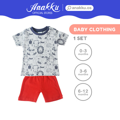 Anakku [0-12M] Baby Boy Newborn Short Sleeve Tee + Bermuda Suit Set Baju Bayi Lelaki ELL614-2