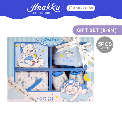 Anakku [5pcs] Newborn 0-3M Baby Boy Sleeping Bear Gift Set | Set Hadiah Bayi Lelaki EAK627-1
